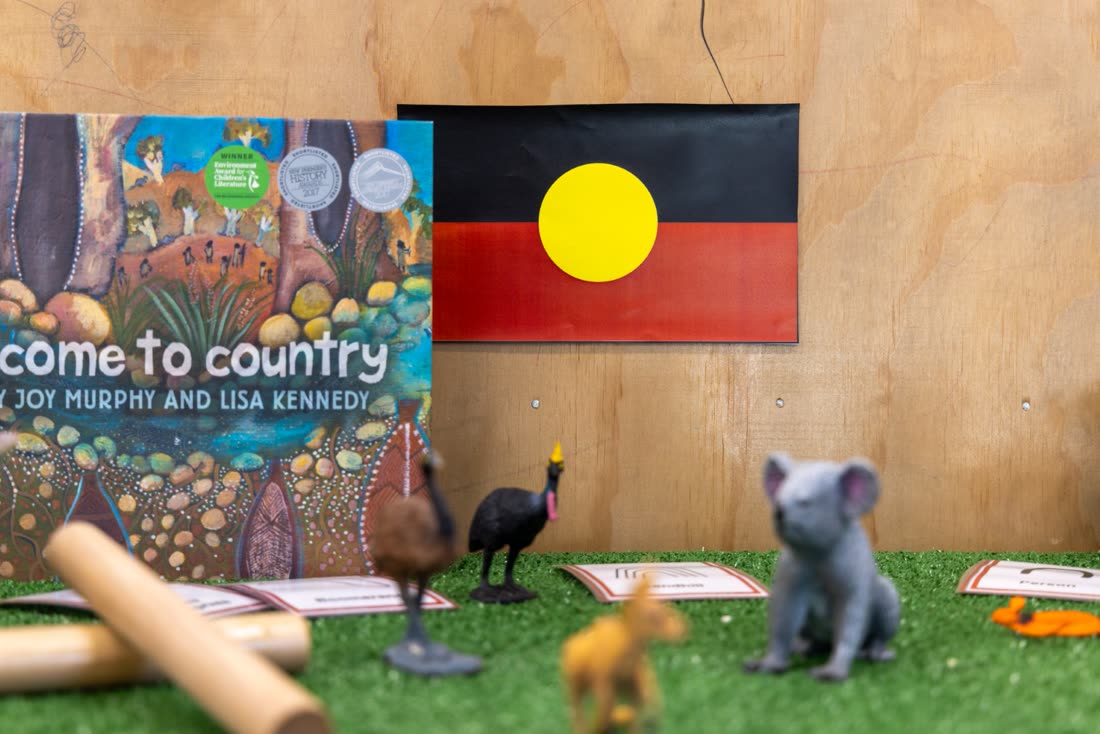 A Welcome to Country display with Australian animal figures